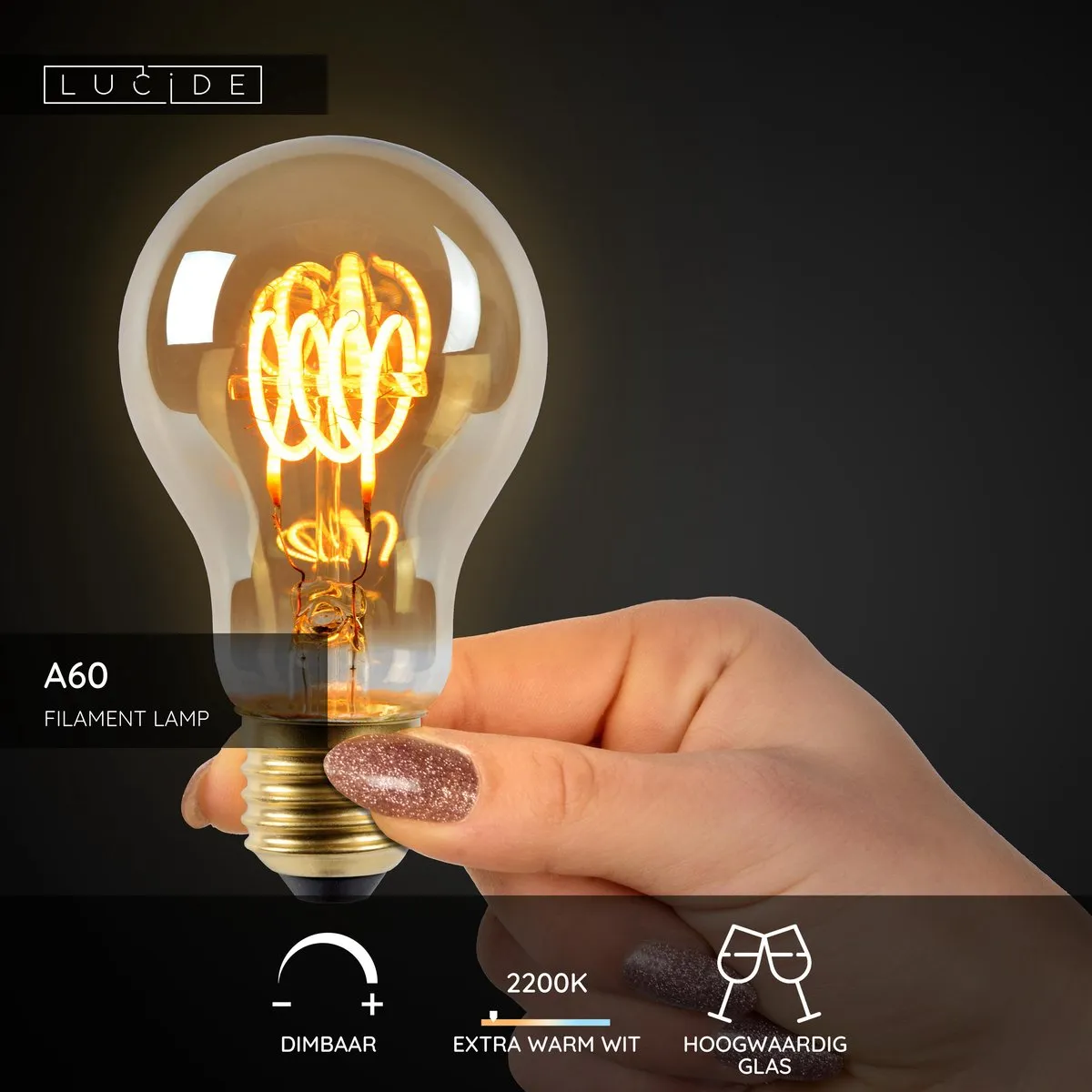 Lucide A60 LED Filamentlamp E27 4,9W 2200K