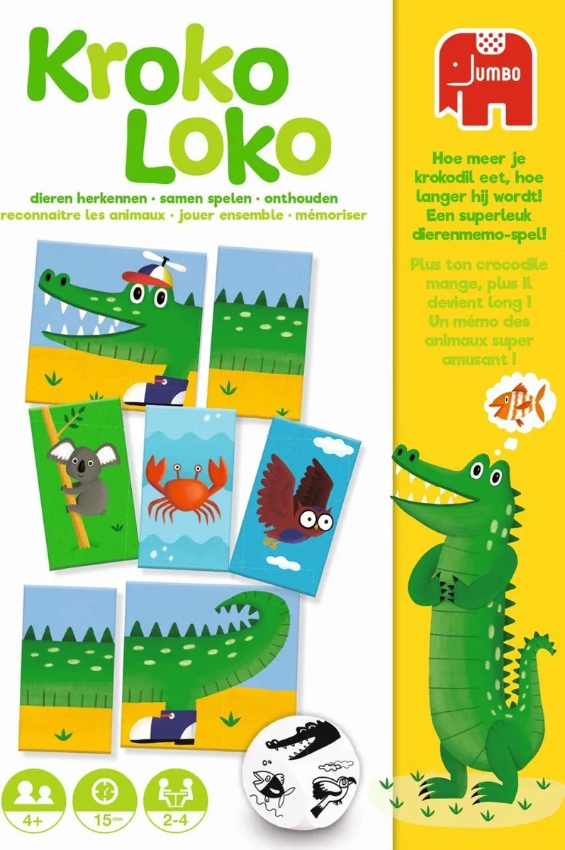 Jumbo Kroko Loko - Nederlandstalig Gezelschapsspel - 2-4 Spelers - Meerkleurig