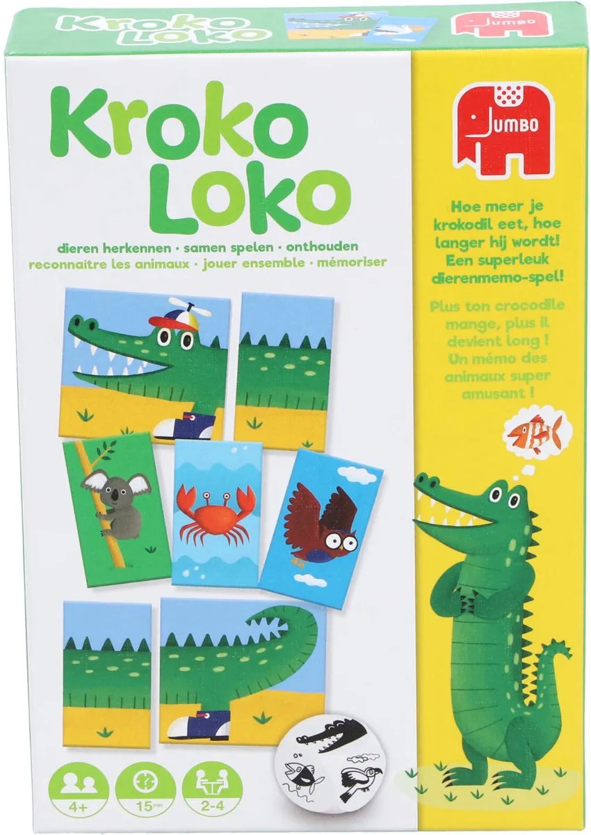 Jumbo Kroko Loko - Nederlandstalig Gezelschapsspel - 2-4 Spelers - Meerkleurig