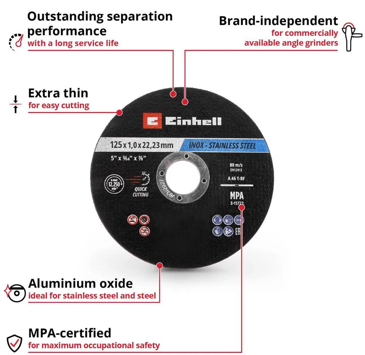 Einhell 711528 Doorslijpschijfset 125mm - 50 Stuks - Metaal/RVS/Staal/Blik