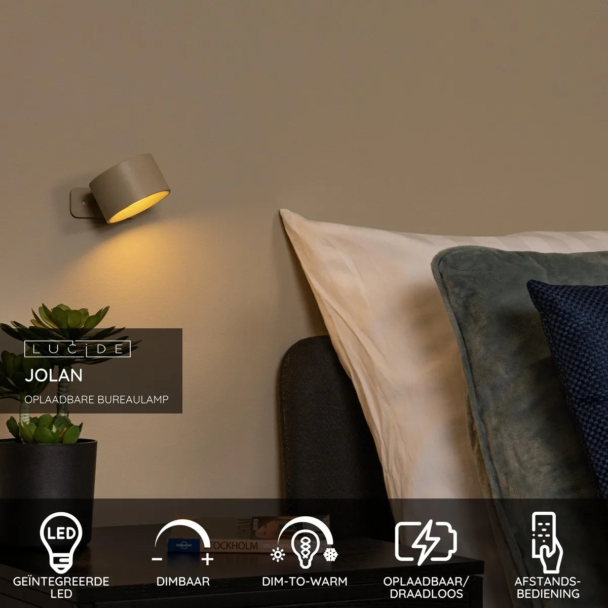 Lucide JOLAN Oplaadbare LED Bureaulamp - 3,5W 2700K/5700K - Taupe