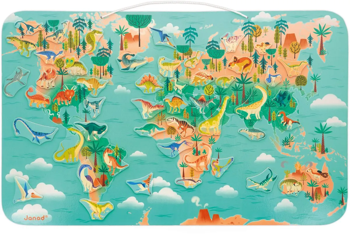 Janod Dino Magneetbord J05836 - 65x40cm - 50 Magneten - Multikleur