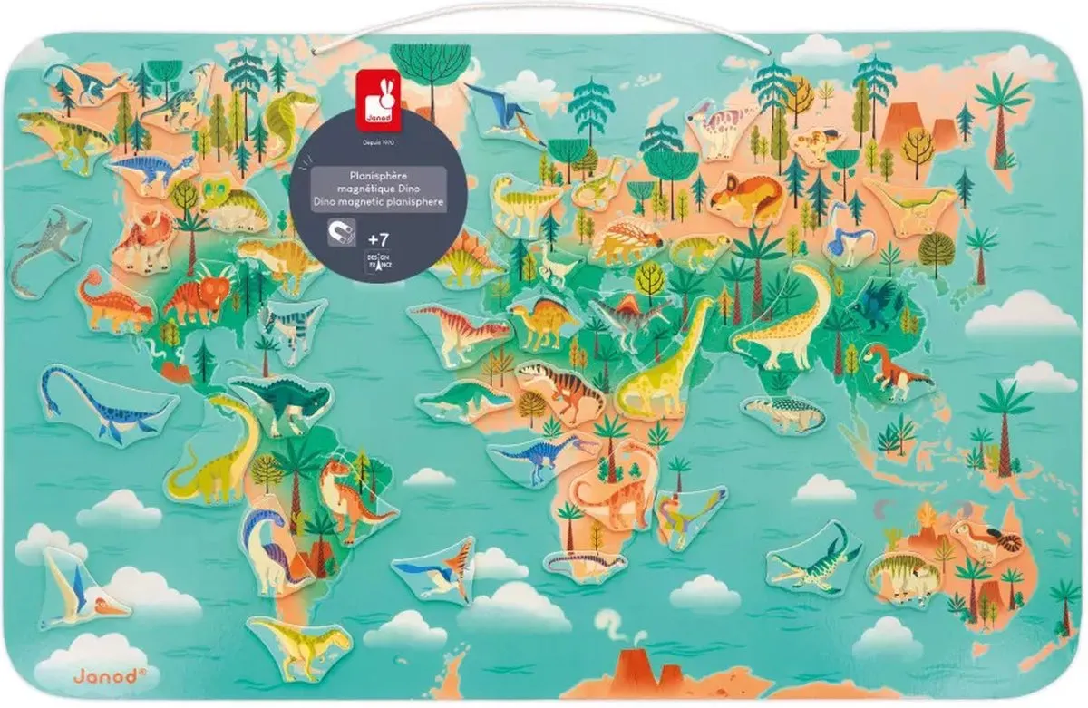 Janod Dino Magneetbord J05836 - 65x40cm - 50 Magneten - Multikleur