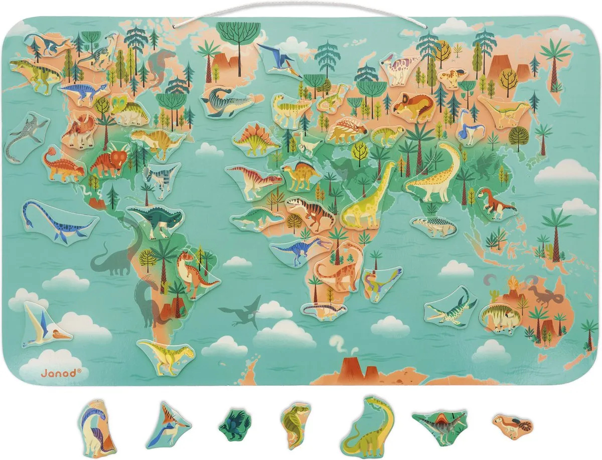 Janod Dino Magneetbord J05836 - 65x40cm - 50 Magneten - Multikleur