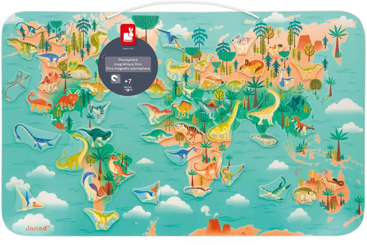 Janod Dino Magneetbord J05836 - 65x40cm - 50 Magneten - Multikleur