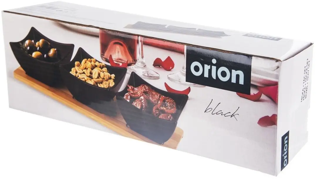 Orion Porseleinen Snackkomset 3-delig - Zwart - Bamboe dienblad
