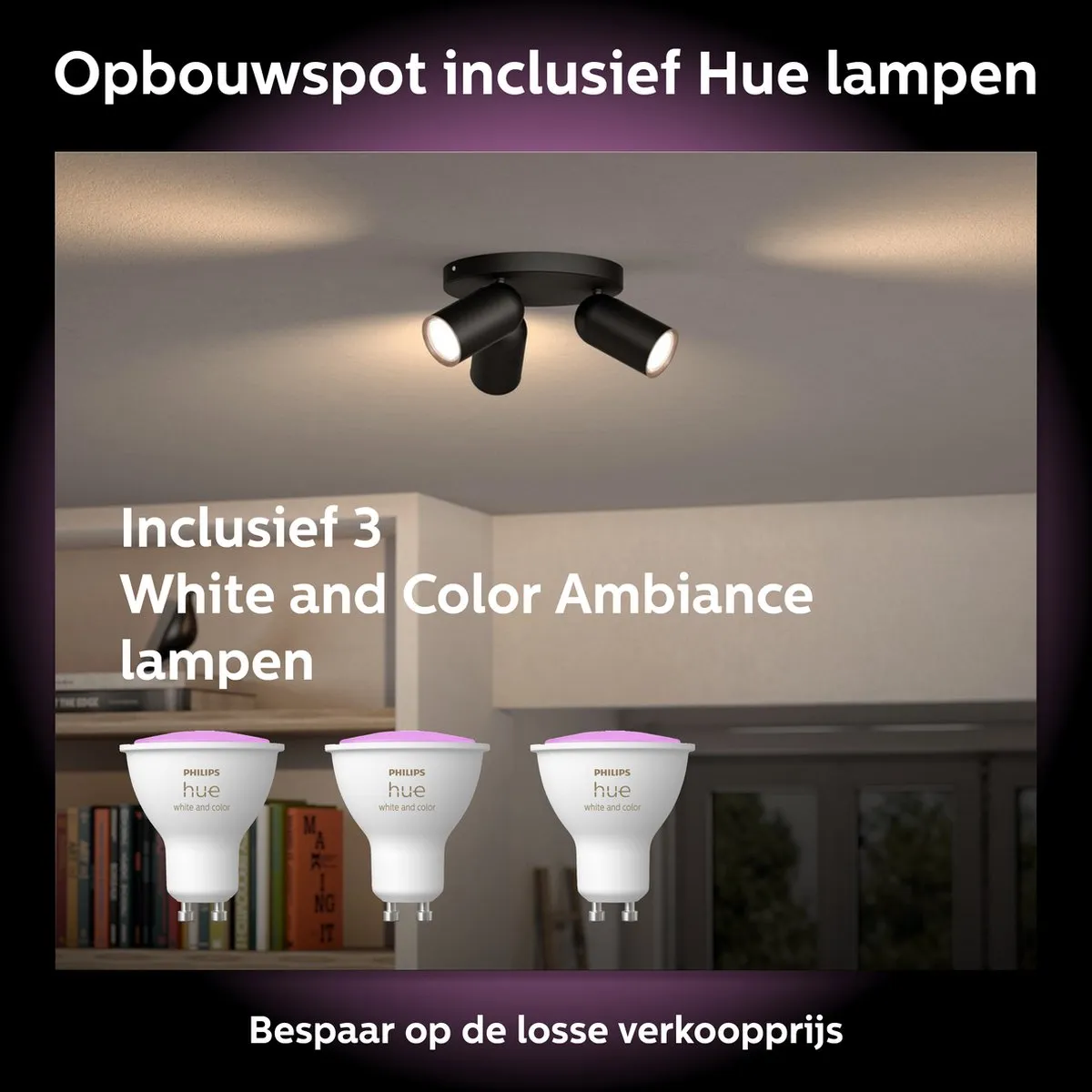 Philips Hue Pongee Opbouwspot Zwart - 3x GU10 RGBW
