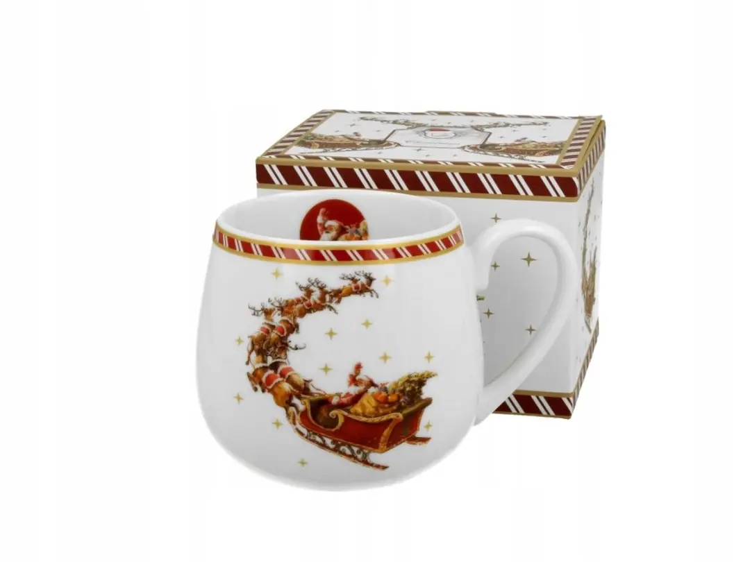 Duo Kerstman op Slee Mok - 430ml Porselein - Veelkleurig