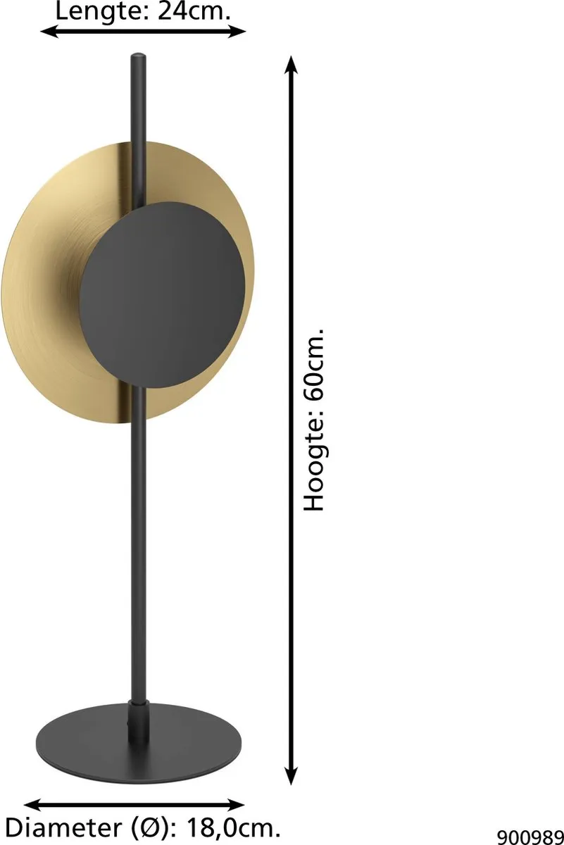 Eglo Tocina LED Tafellamp 60cm - Zwart|Goud - afbeelding 6 van 6