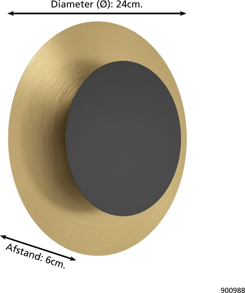 Eglo Tocina Wandlamp LED Ø24cm - Zwart/Goud