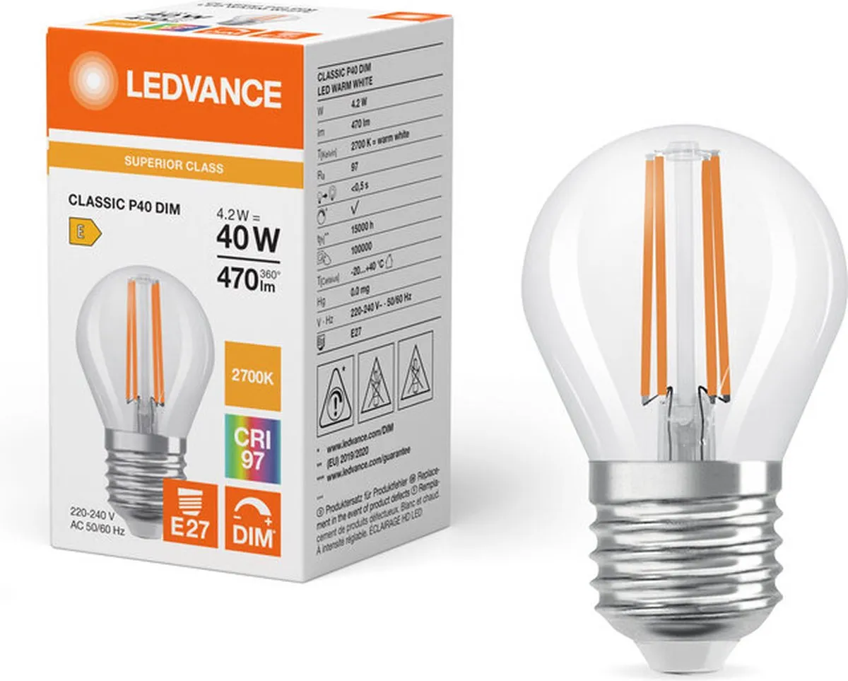 LEDVANCE LED Kogellamp P45 E27 4.2W 470lm 2700K - 10 Stuks - afbeelding 4 van 4