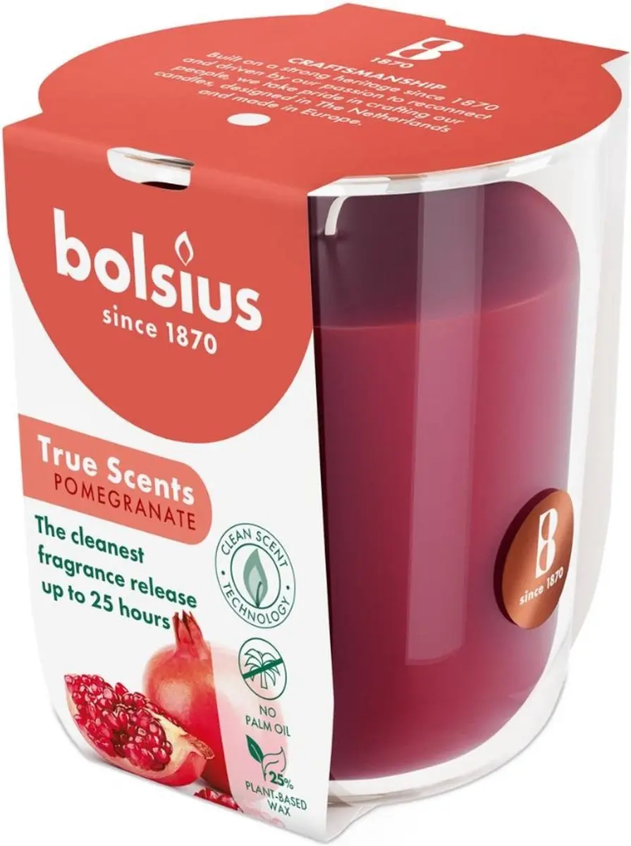 Bolsius True Scents Geurglas - Granaatappelgeur 80/73 - Rood