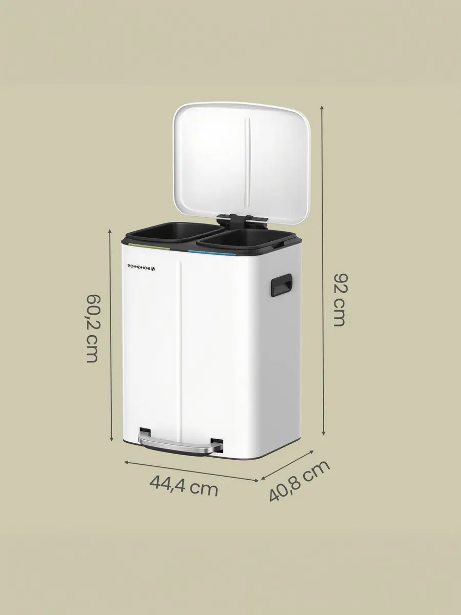 Songmics Pedaalemmer 2 Vakken 40L - Wit - 20 Stuks