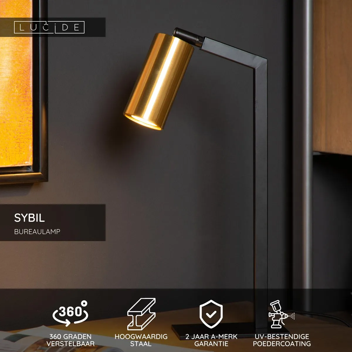 Lucide SYBIL Bureaulamp GU10 - Zwart
