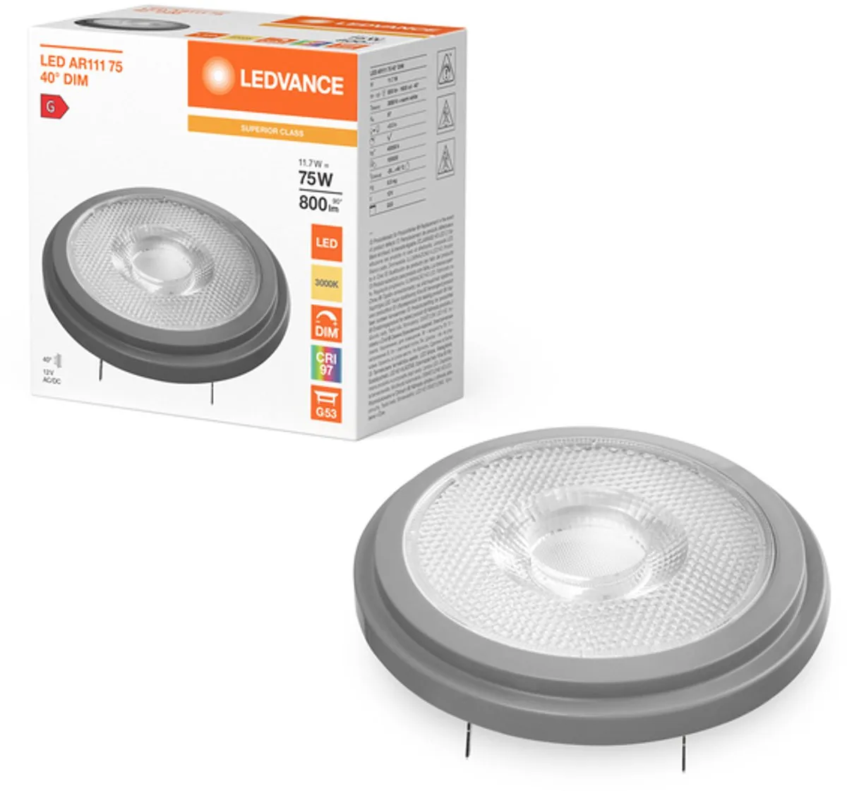 LEDVANCE LED Spot G53 AR111 11.7W 800lm Warm Wit - 40° - Dimbaar - afbeelding 6 van 6