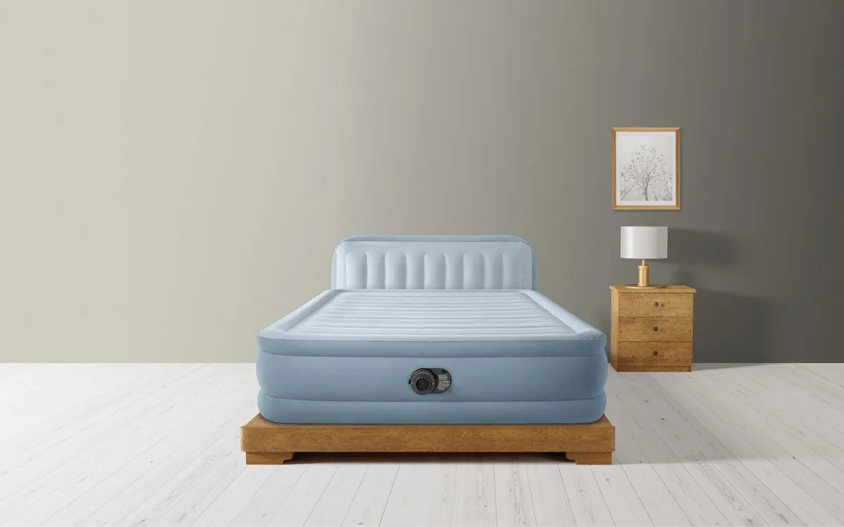 Intex Plush Headboard Luchtbed STKY-00049118 - 236x152x46cm Grijs
