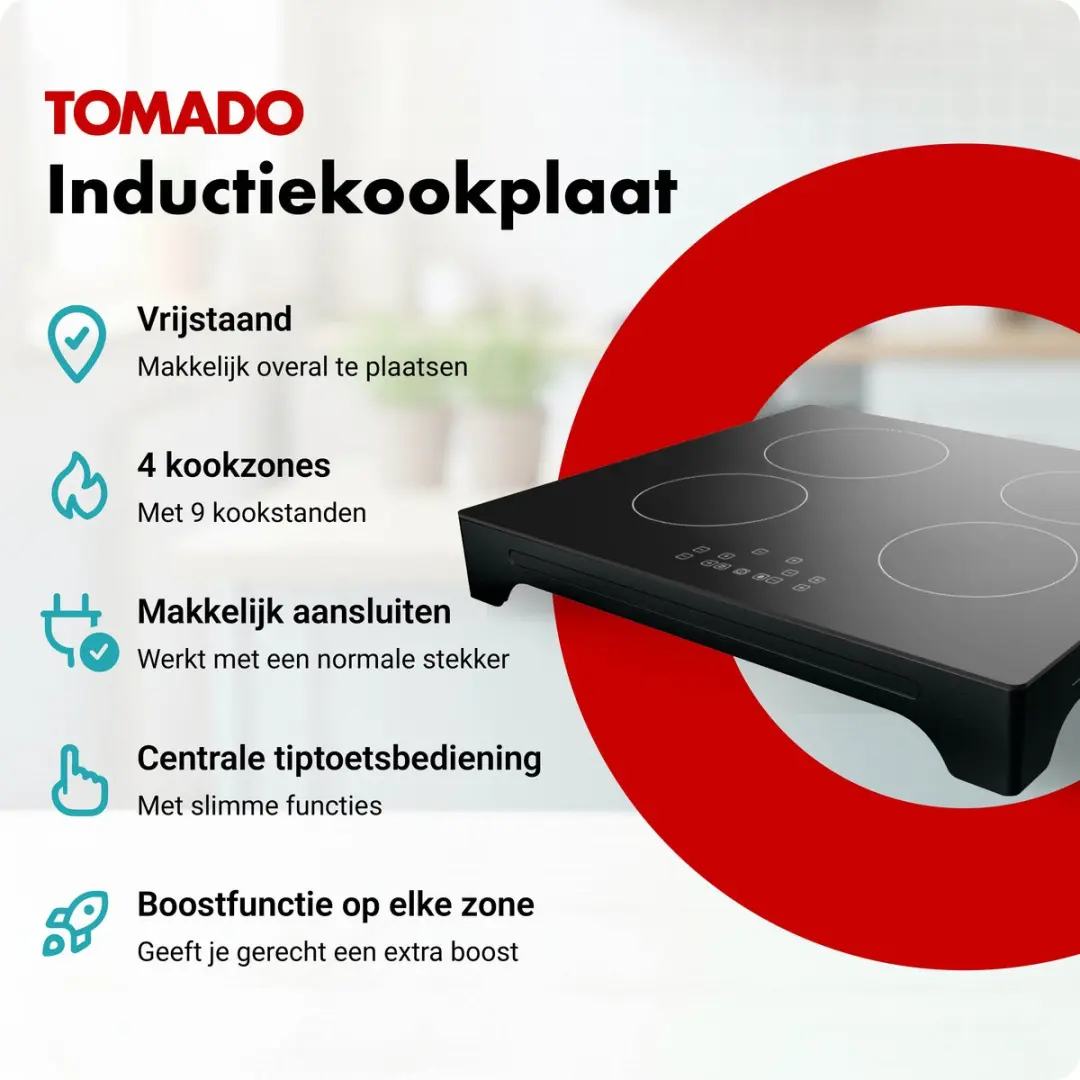 Tomado TIH6010B Vrijstaande Inductiekookplaat 60cm - 4 Zones - Zwart