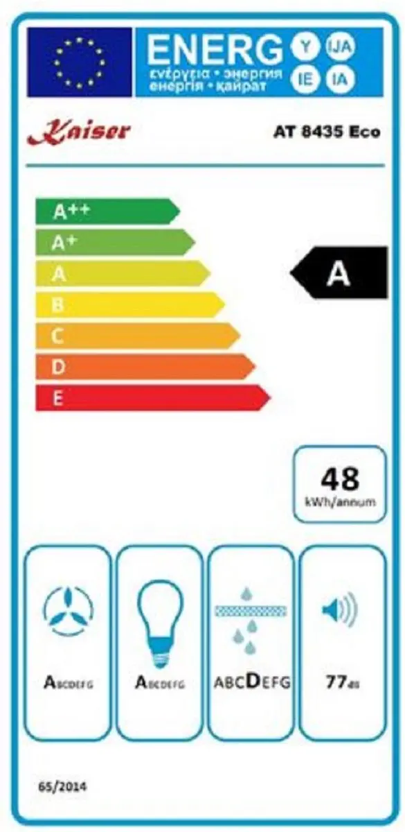 Kaiser AT 8435 Eco Wandafzuigkap 1250 m³/h - 80cm - Zwart Glas
