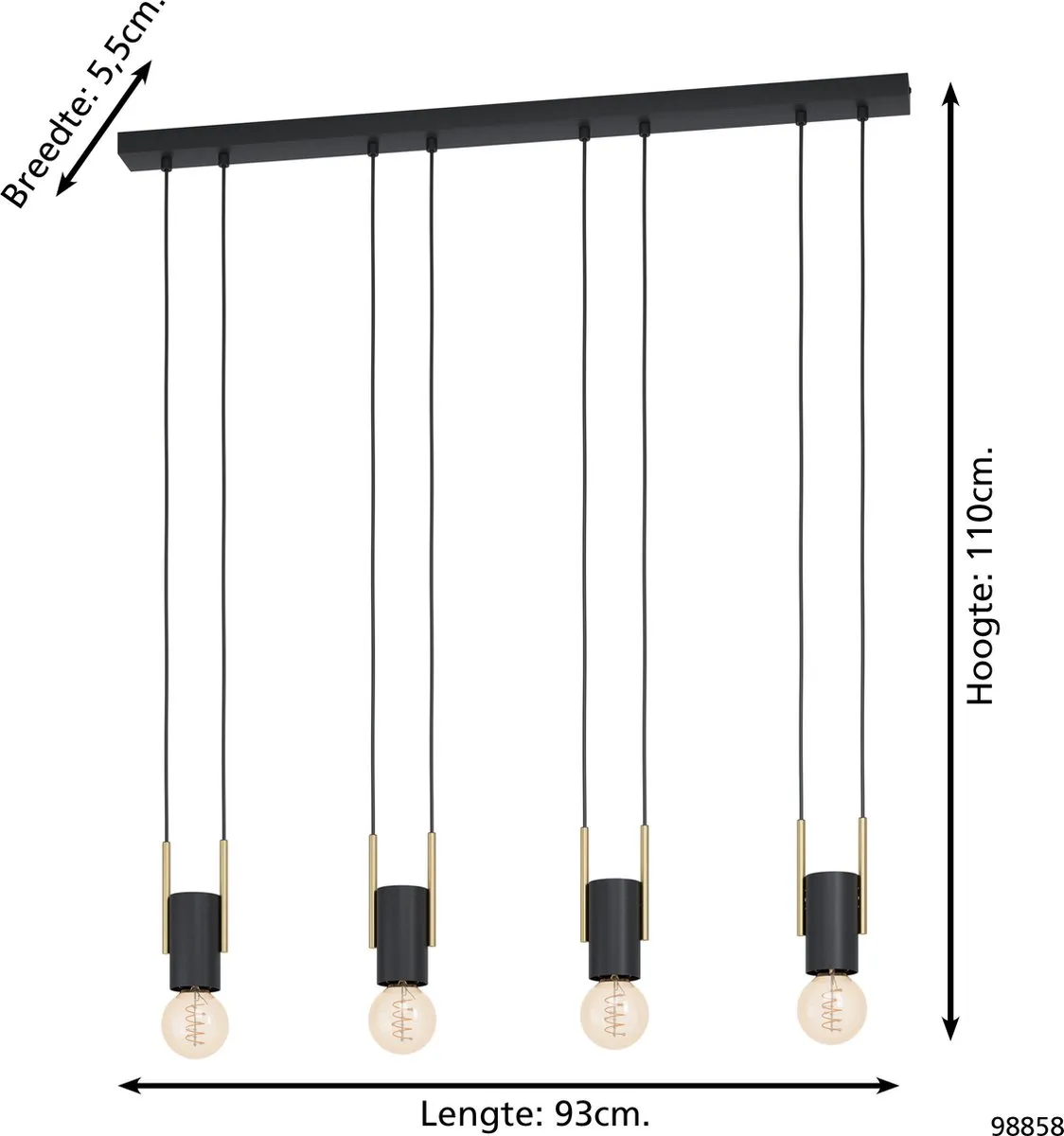 Eglo Bitachito Hanglamp E27 - 4 Lichtpunten - Zwart/Koper - afbeelding 6 van 6