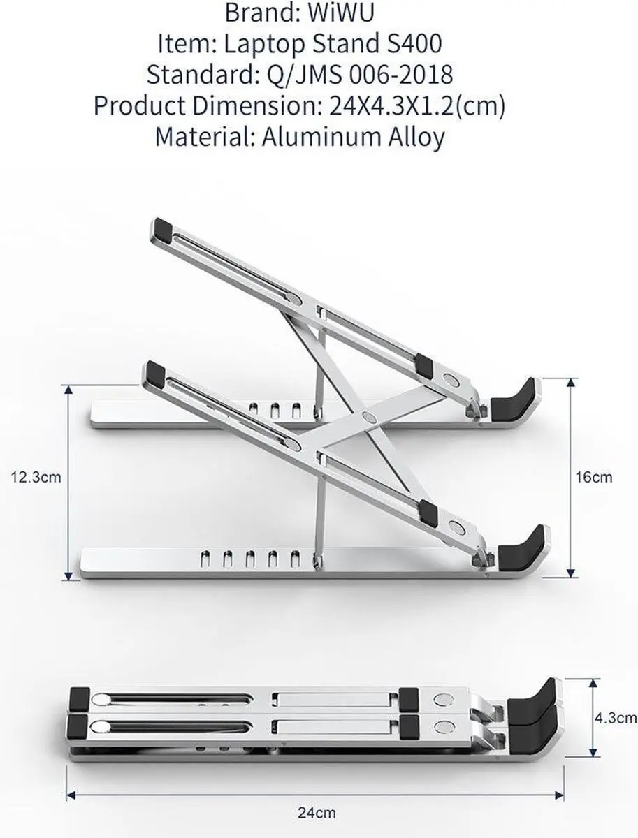 WiWu Laptopstandhouder 17 Inch - Zilver