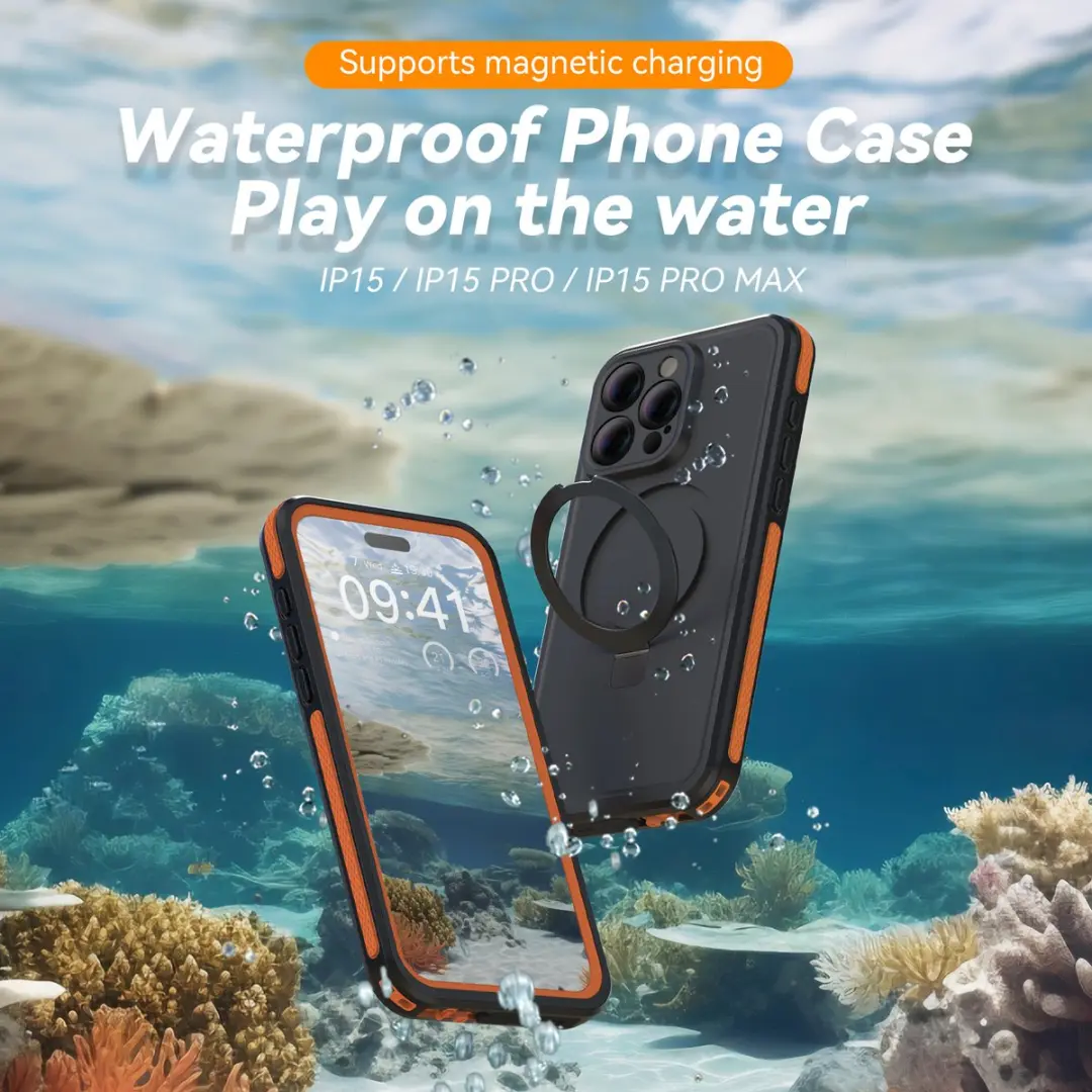 Telesin Waterproof Case P4-WTP-01 iPhone 15 Pro Max - Zwart/Oranje