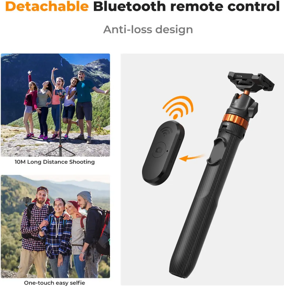 K&F Concept MS08 Selfiestick - 1,58m - Bluetooth - 3kg - Zwart
