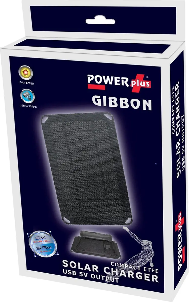 Powerplus Gibbon USB ETFE Zonnepaneel Lader 5W - Zwart