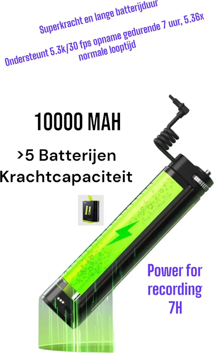 Telesin Oplaadbare Selfiestick 90cm - Powerbank 10.000mAh - Zwart