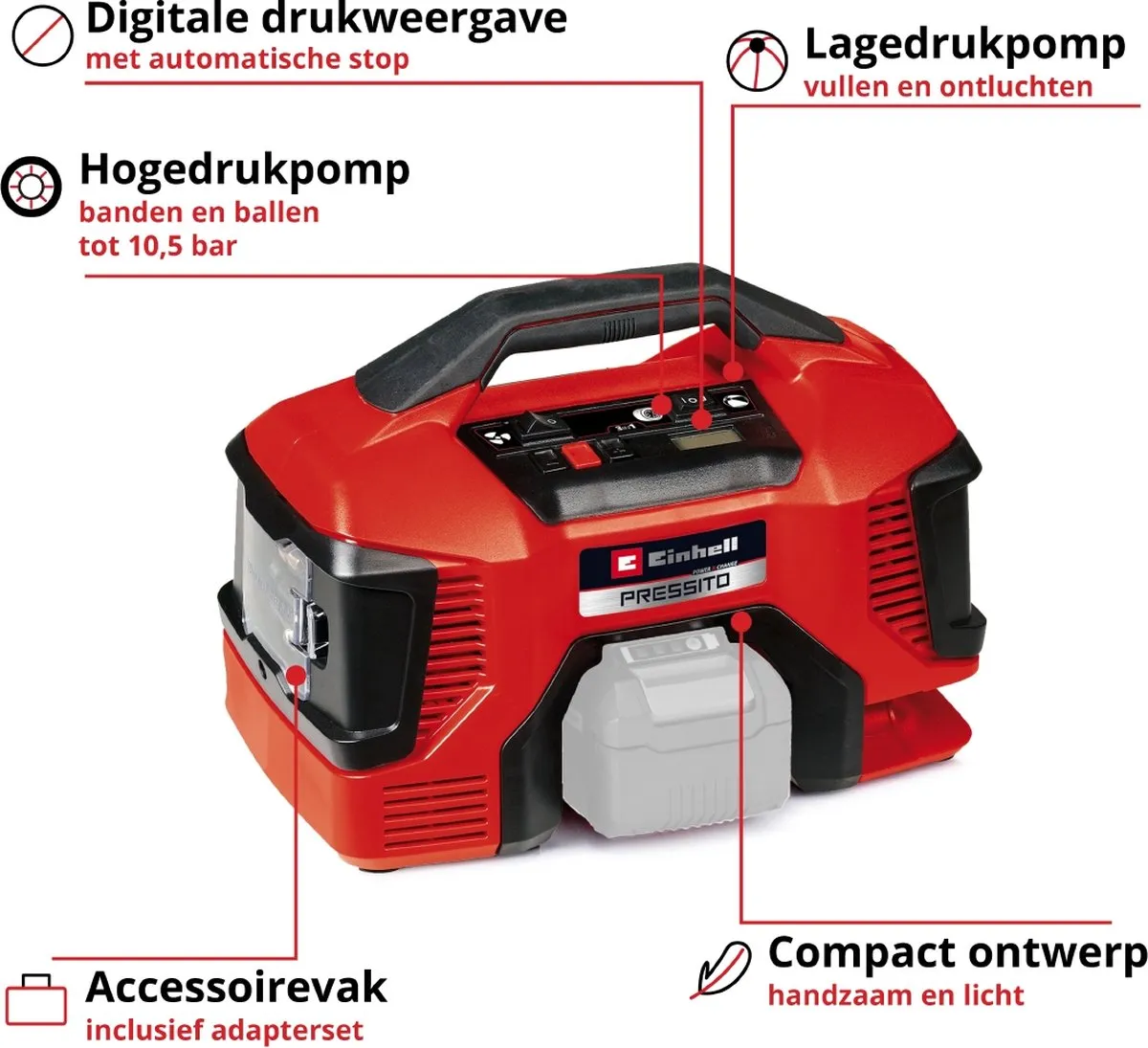 Einhell Accu Compressor PRESSITO 18/21 Li Solo 4020467 - 18V