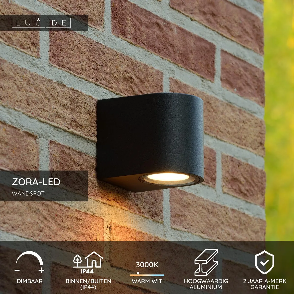 Lucide ZORA-LED Wandspot GU10 5W 3000K - Zwart