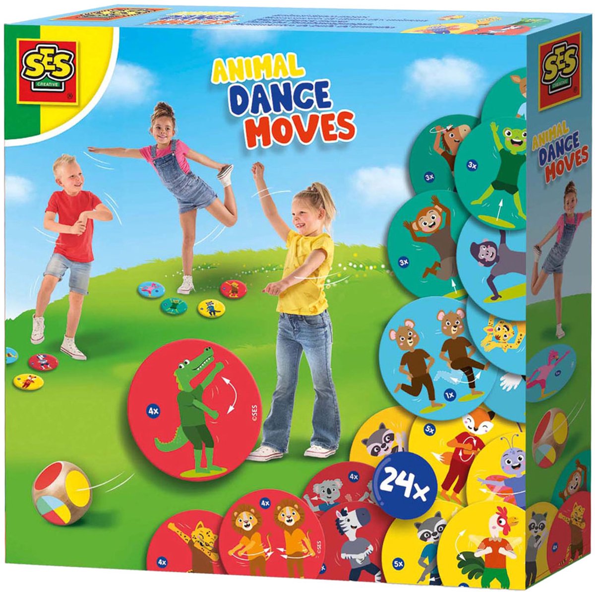 SES Creative 02343 Dance-Dance-Dance - Maak je eigen dansjes - 24 speelkaarten met danspasjes - 2 dobbelstenen - Actief spelen