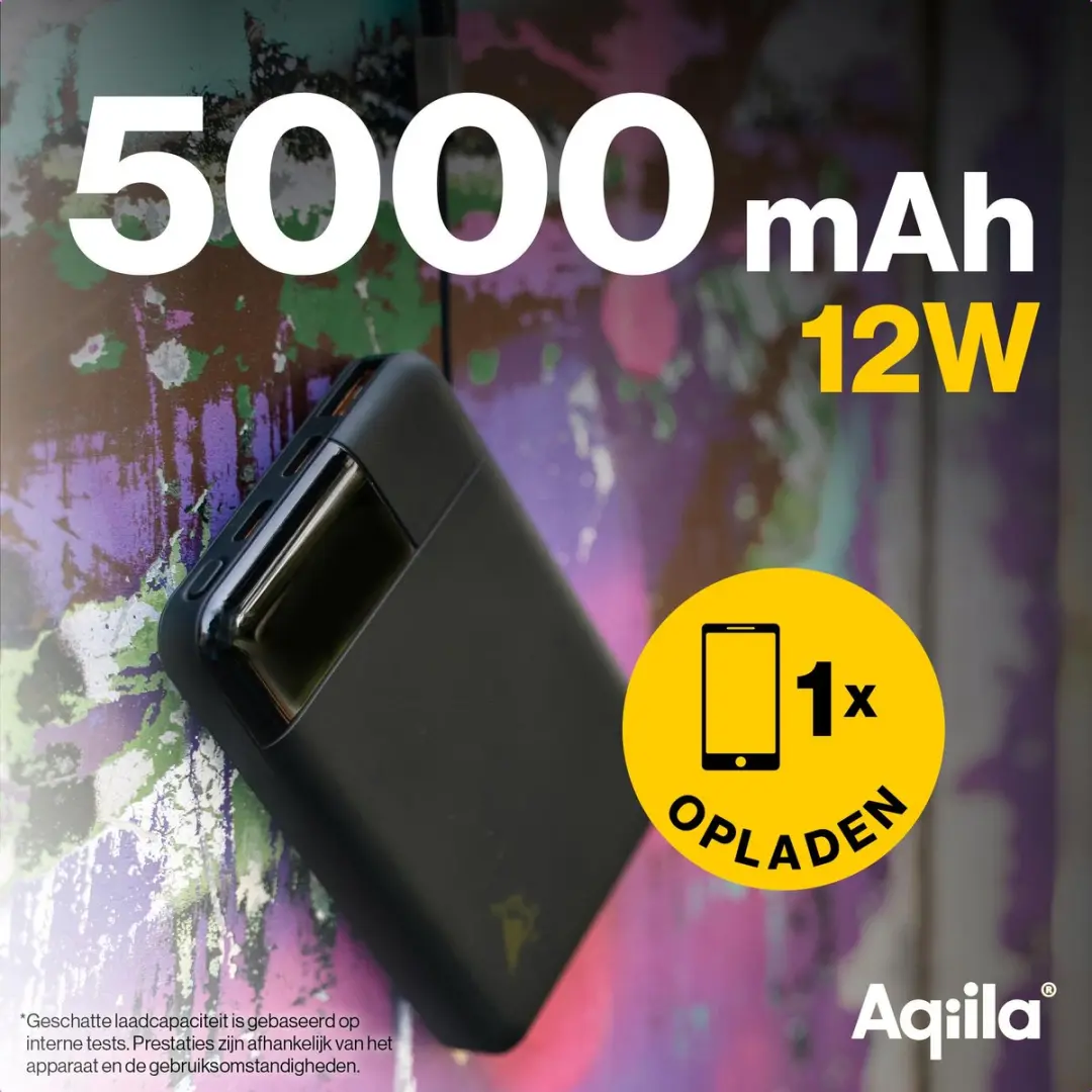 Aqiila Powerbird B5B Powerbank 5000mAh - 12W - 3x USB - Zwart