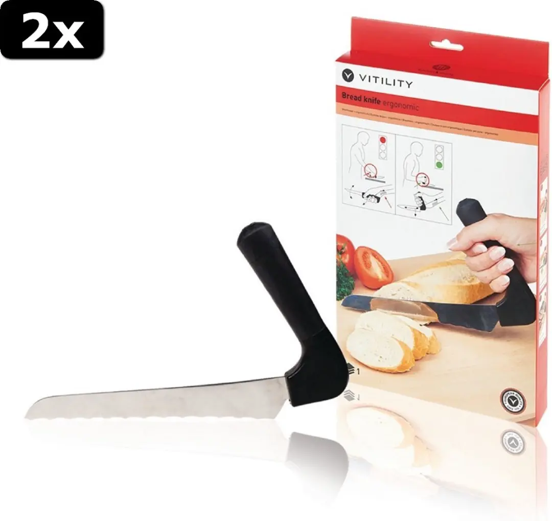 Vitility VIT-70210130 Ergonomisch Broodmes - 2 Stuks - Zwart