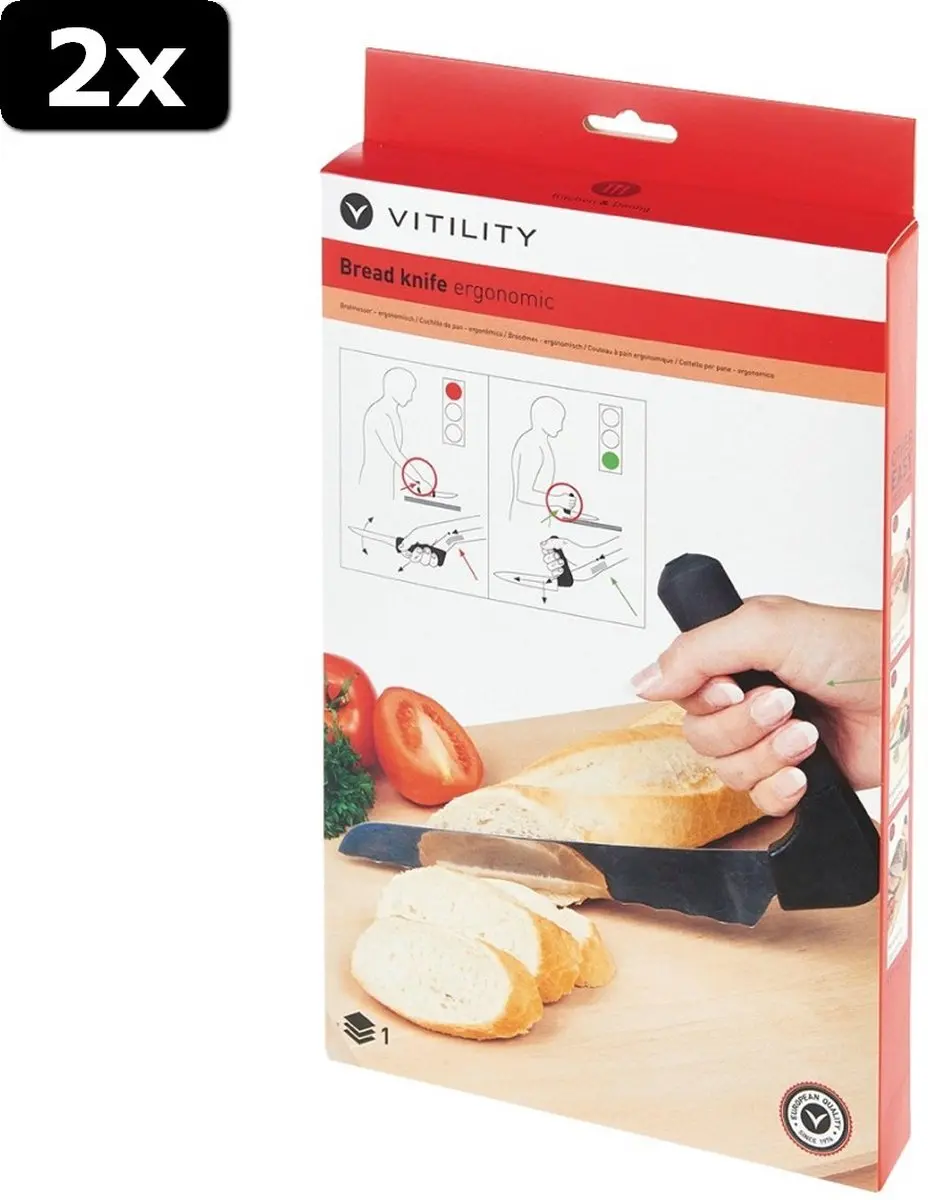Vitility VIT-70210130 Ergonomisch Broodmes - 2 Stuks - Zwart