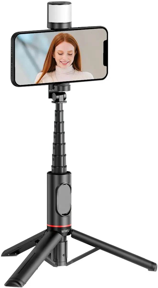 WiWu Wi-SE003 Selfie Stick & Tripod met Verlichting - 7 Inch - Zwart