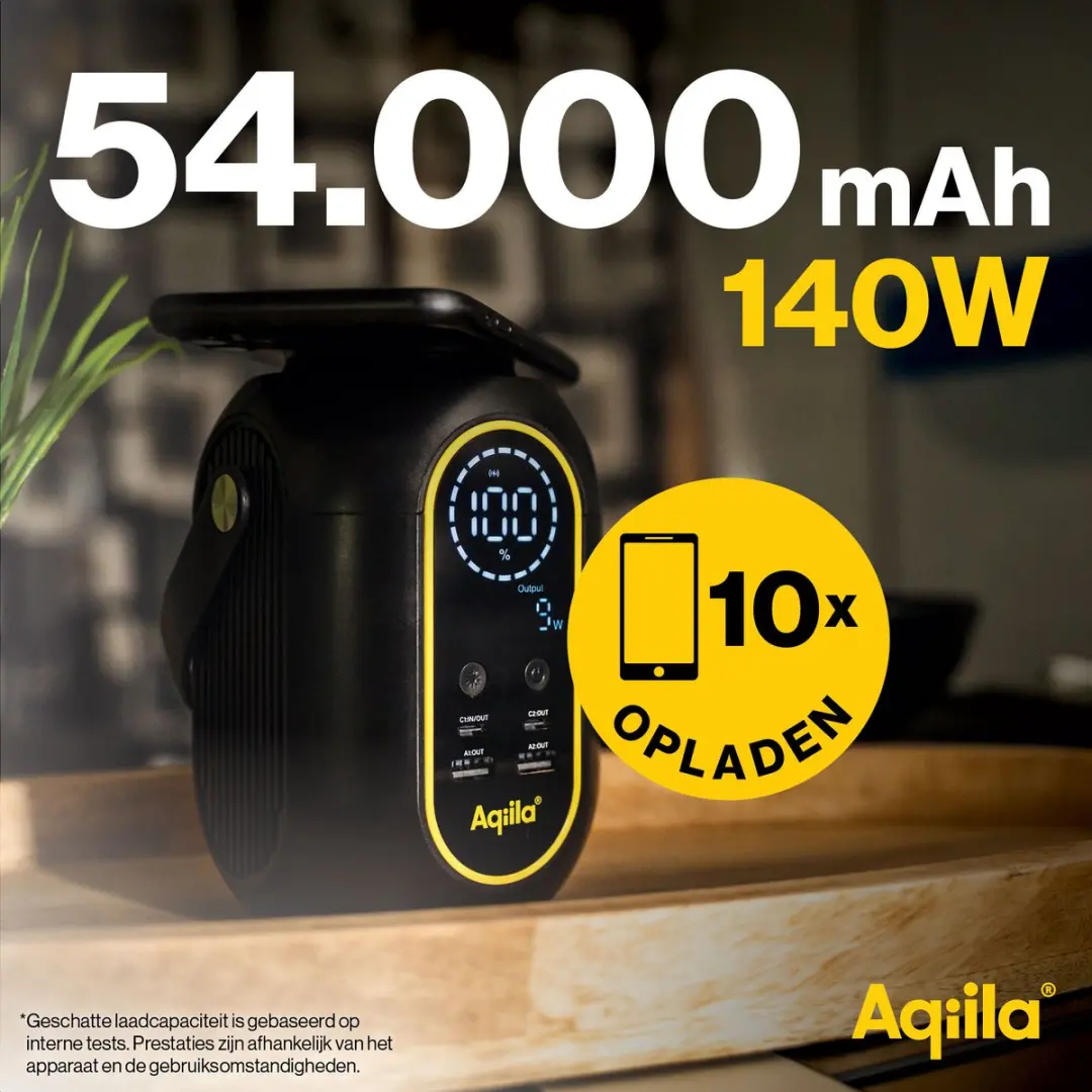 Aqiila Powerbird S140 Powerbank 54.000mAh - 2x USB-C/USB-A - Draadloos - Zwart