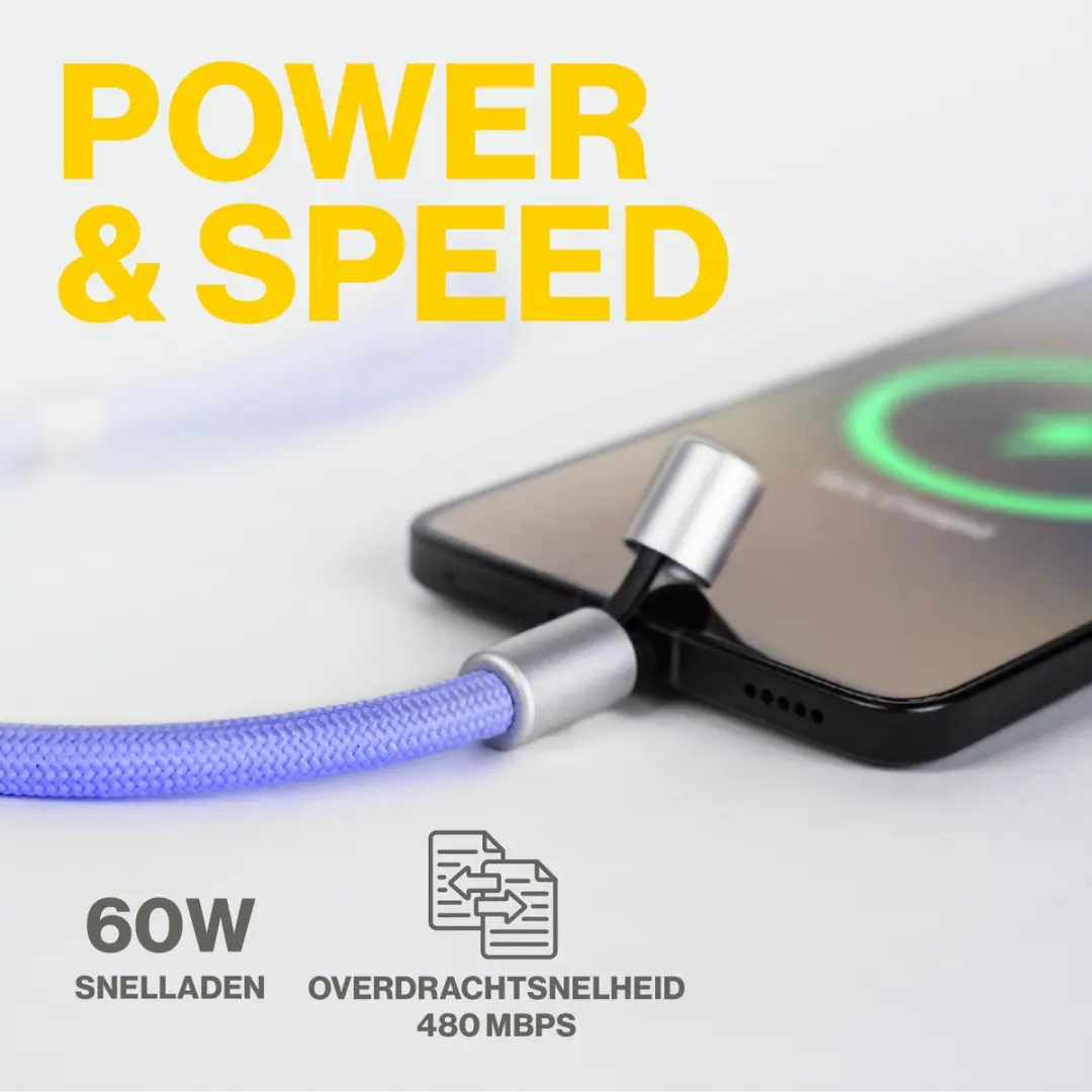 Aqiila 2-in-1 Lanyard USB-C naar USB-C 60W - Paars
