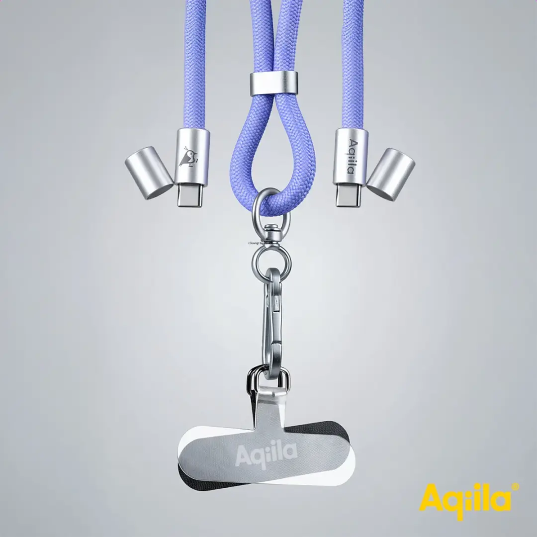 Aqiila 2-in-1 Lanyard USB-C naar USB-C 60W - Paars