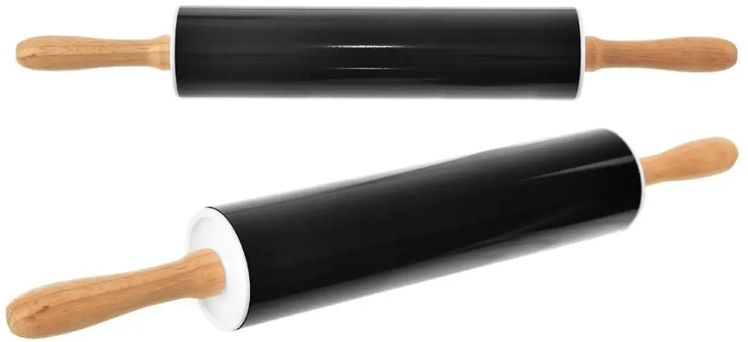 Orion Roterende Deegroller 46cm - Antiaanbaklaag - Zwart/Hout