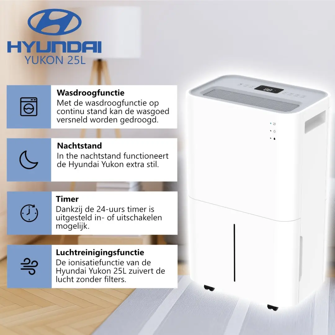 Hyundai Yukon 25L Luchtontvochtiger 25L/dag - 120m² - Wit