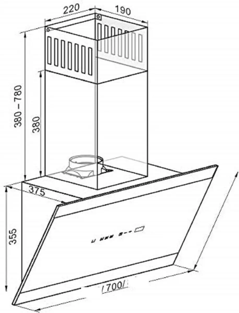 Kaiser Waskap AT 7435 ECO Afzuigkap 70cm - 1250m³/h - Zwart/roestvrij staal