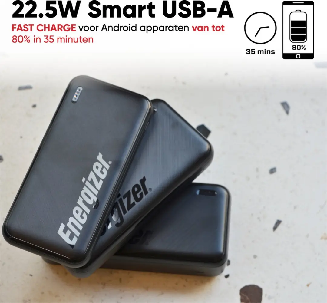 Energizer Ultimate Powerbank UE20055PQ 20000mAh - 3x USB - 22,5W - Zwart
