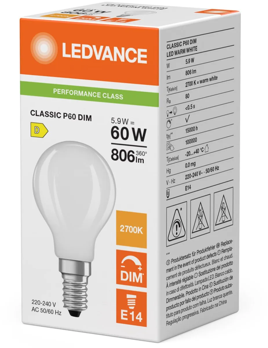LEDVANCE LED Filament Kogellamp E14 5.9W 806lm - Mat - 2700K