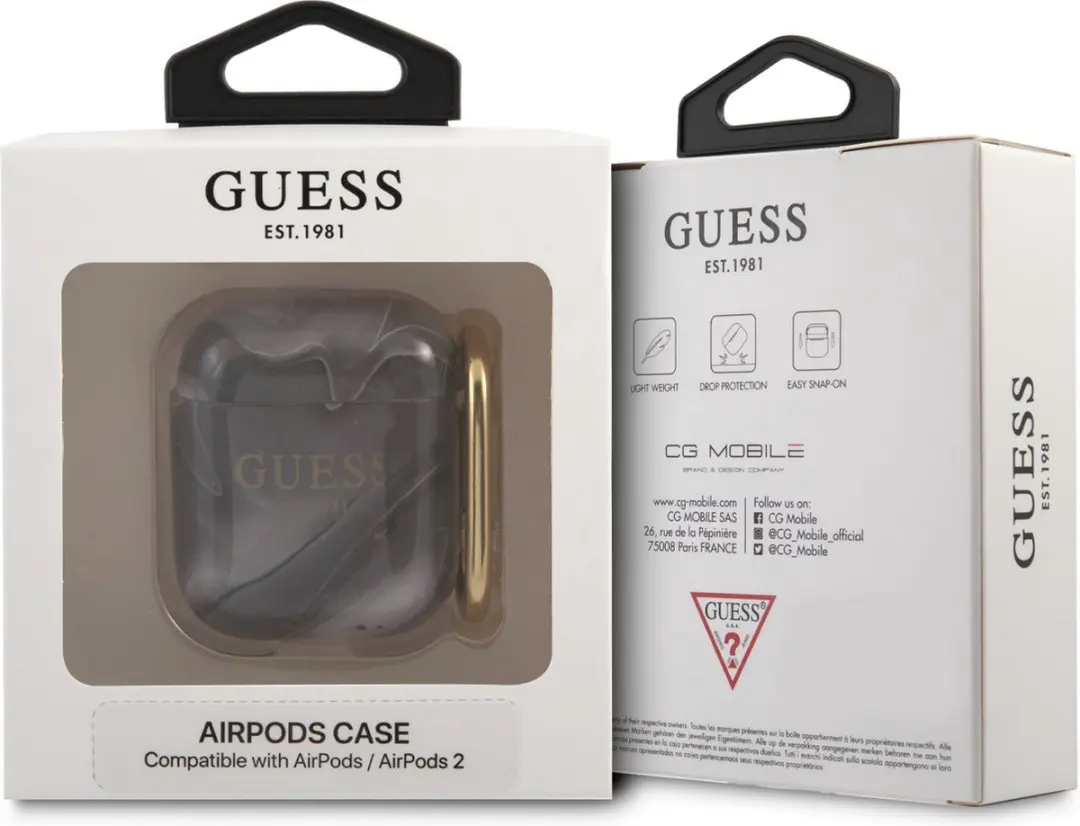 Guess TPU Shiny Marble Hoesje AirPods 1/2 - Zwart