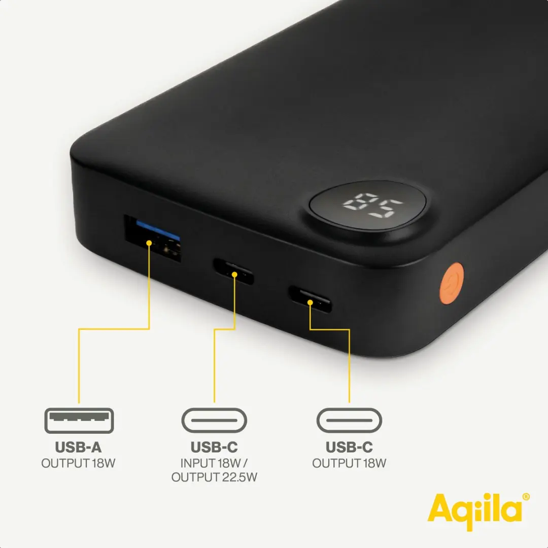 Aqiila Powerbank B20P 20000mAh - 22,5W - 2x USB-C/USB-A - LCD - Zwart