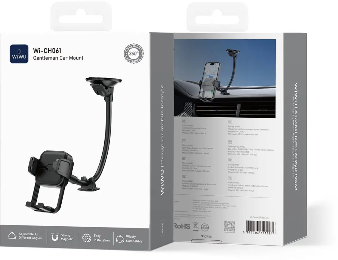 WiWu Telefoonhouder Auto Flexibel Zwart - 360° Draaibaar