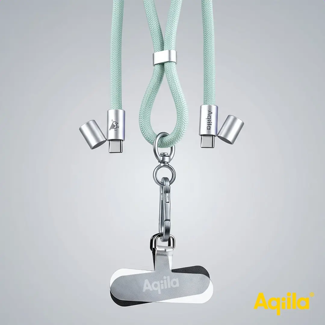Aqiila 2-in-1 Lanyard USB-C naar USB-C 60W - Groen