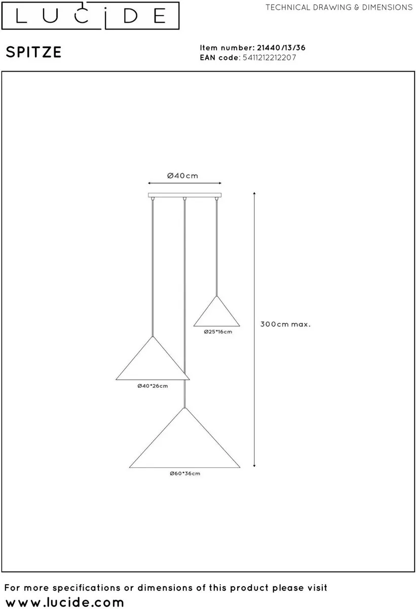 Lucide SPITZE Hanglamp 3xE27 Ø68cm - Grijs