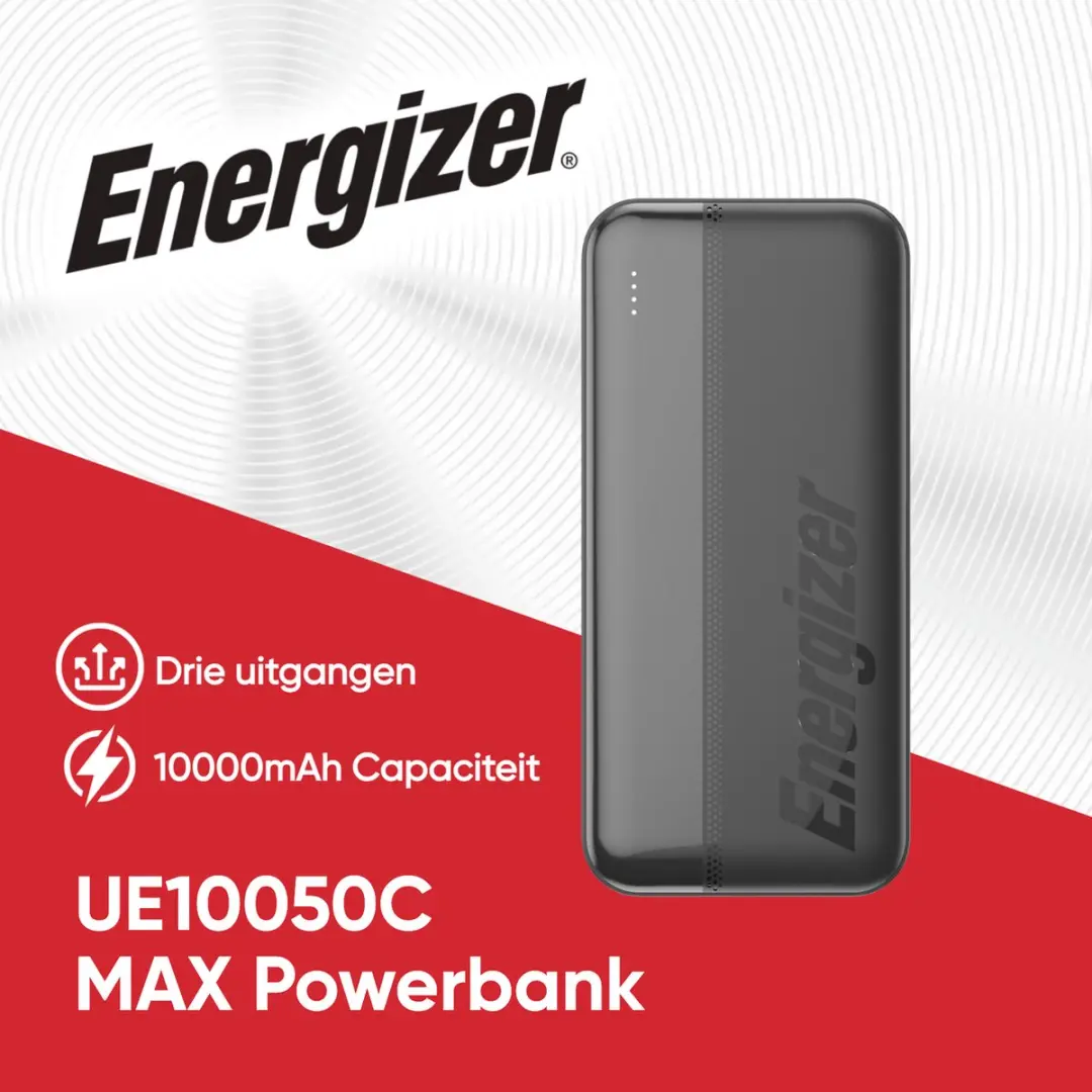 Energizer Max Powerbank UE10050C 10000mAh - 3x USB - Zwart
