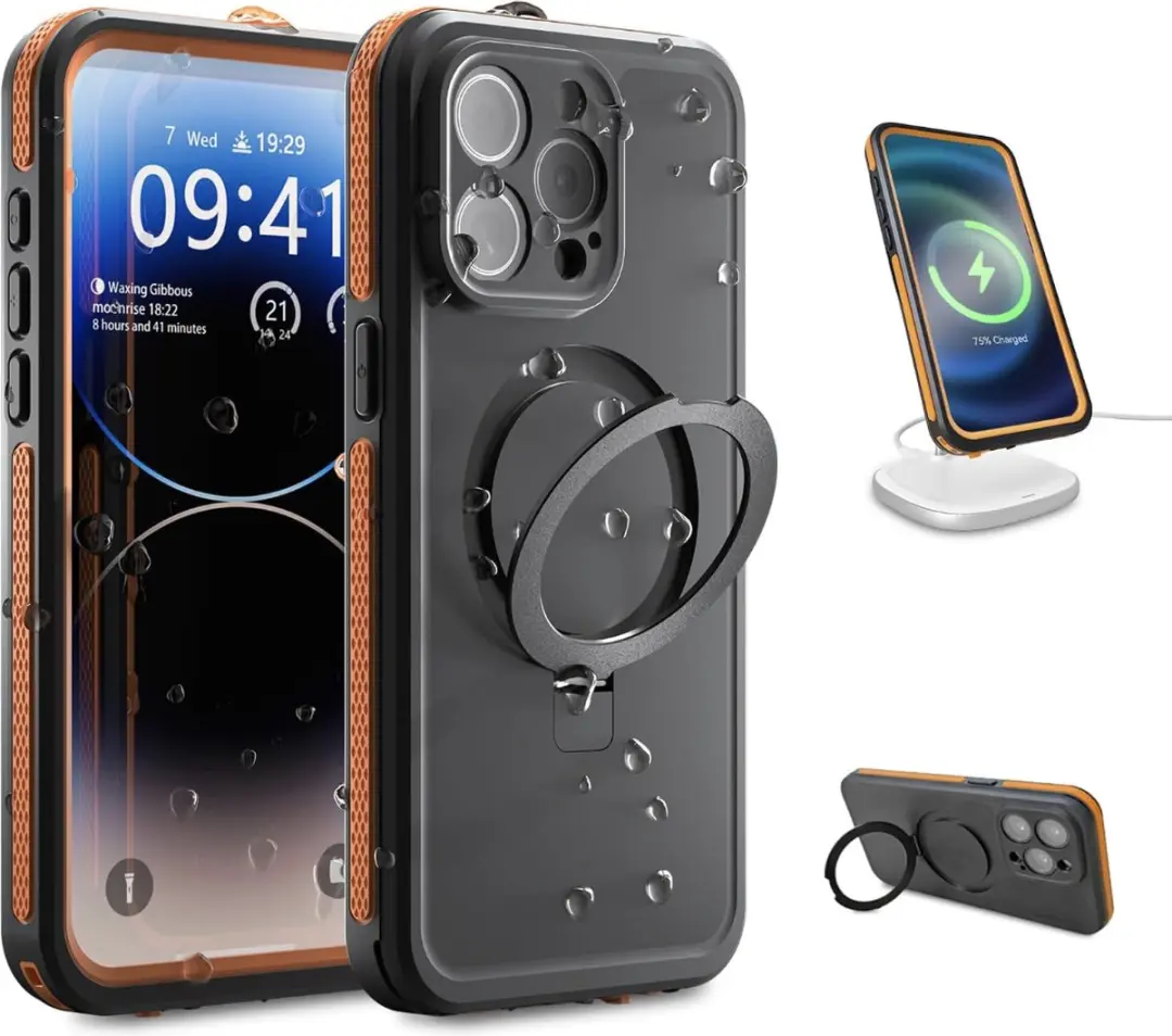 Telesin Waterproof Hoes iPhone 15 - Zwart/Oranje